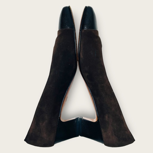 Vintage Salvatore Ferragamo Brown Suede and Leather Cap Toe Pumps Size 8 - Picture 3 of 12